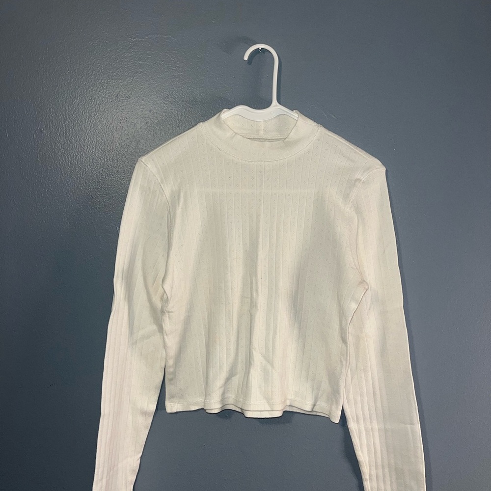 American Eagle Outfitters Off White Ribbed Cropped Turtleneck